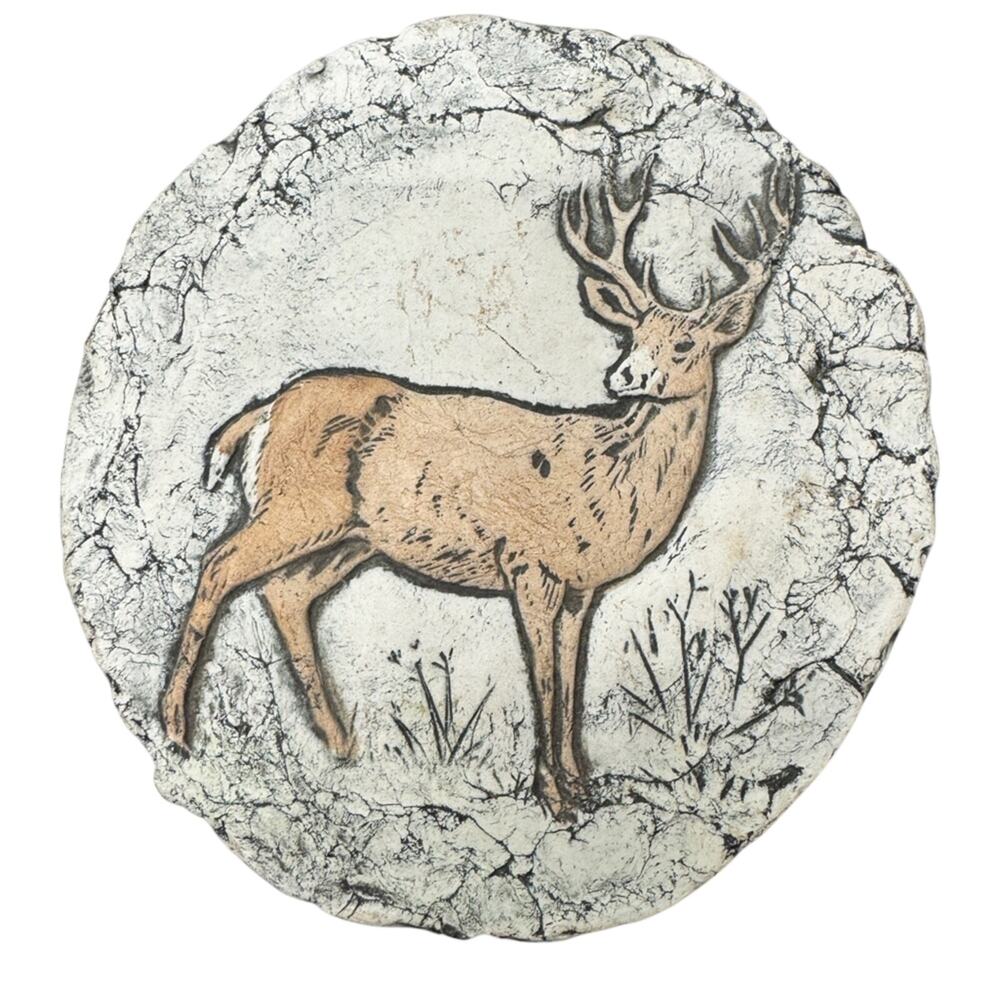Shapes of Clay Round Deer Hand Painted Tile Rustic Mt St Helens Ash Decor